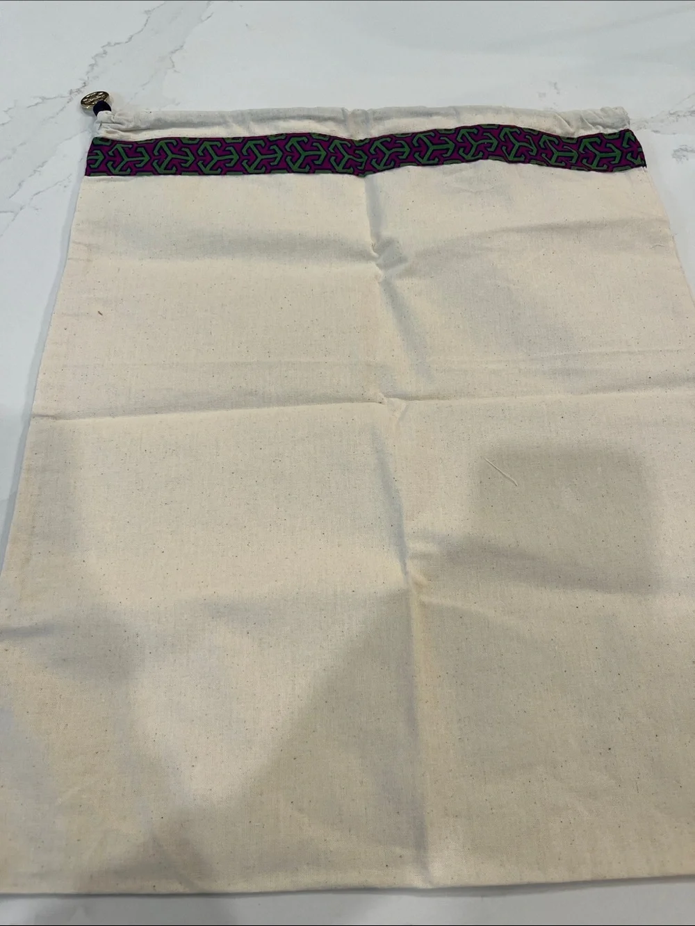 Tory Burch Natural Canvas Pouch with Purple & Green Trim